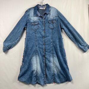 Emma G Denim Shirt Dress Womens Medium Western ALine Button Up Casual